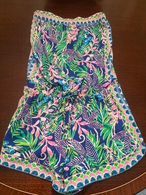 Lilly Pulitzer Navy Pink Green Tropical Print Women's Shorts Romper